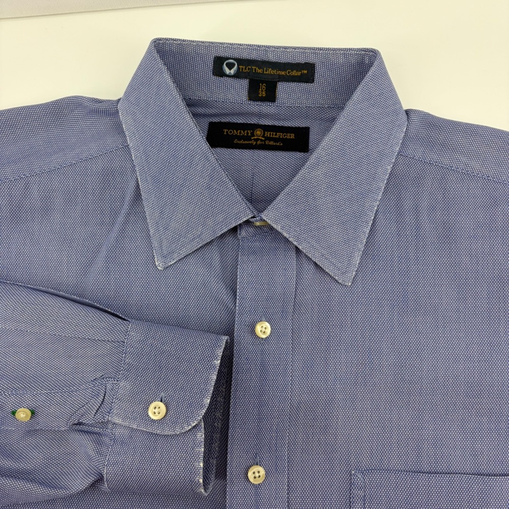 Tommy Hilfiger Mens Dress Shirt 16/35 Blue White Micro Pattern Cotton Dillard's